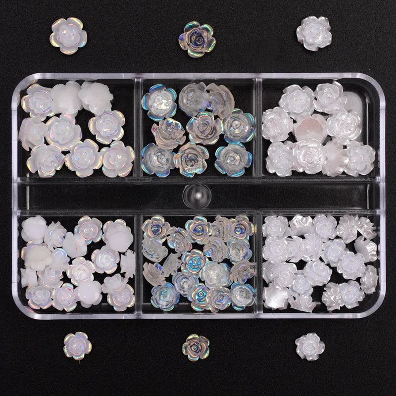 3D Nail Art Charms Rhinestones Set - Acrylic Flowers for Manicure & DIY Crafts