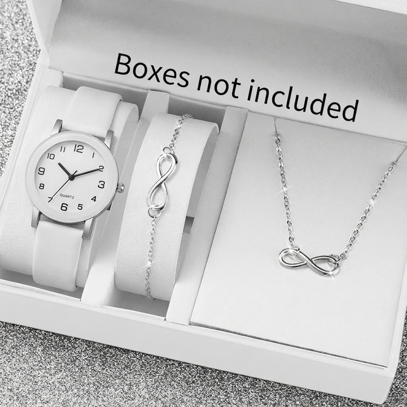 Women’s Fashion Watch Set with Necklace and Bracelet - Leather Strap, Quartz Movement, Multiple Colors