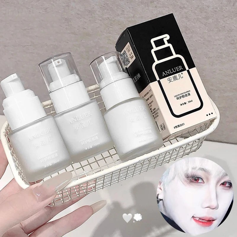 Matte White Liquid Foundation Makeup - Buildable, Waterproof, Long-Lasting Concealer & Primer Stick for Costume & Daily Use