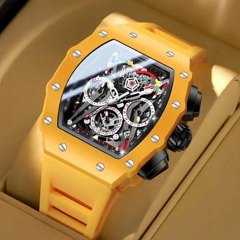 Men's Multi-Functional Waterproof Quartz Watch with Luminous Silicone Strap