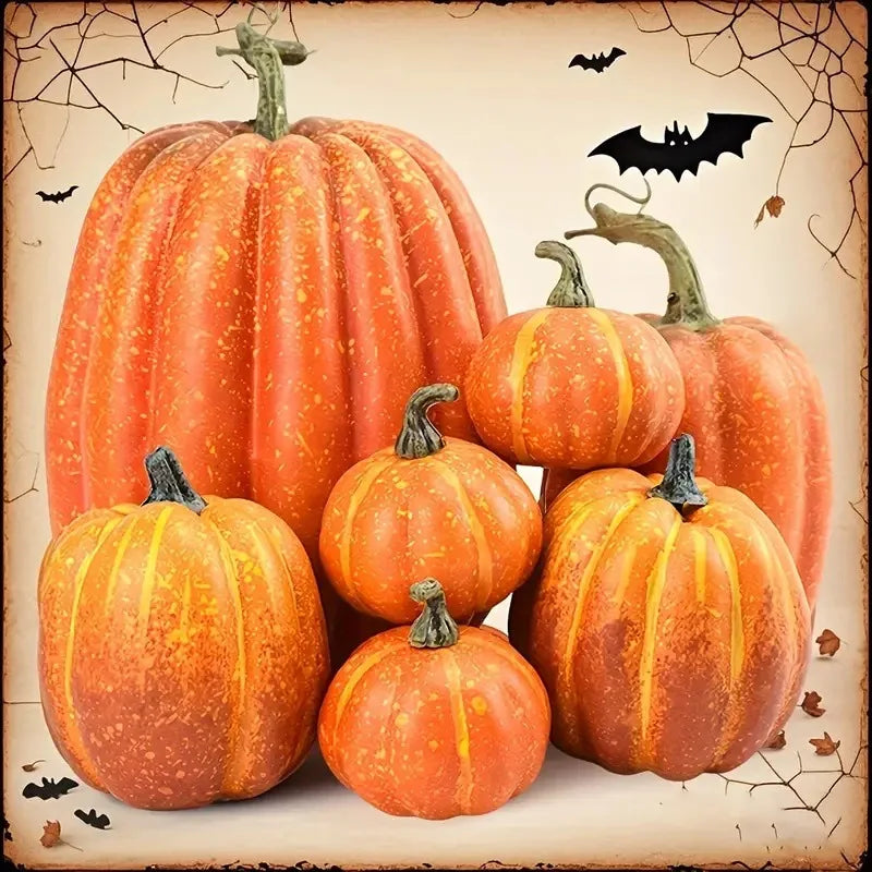 7pcs Pumpkin Autumn Decor Outdoor Orange Foam Fake Artificial Halloween Harvest Festival