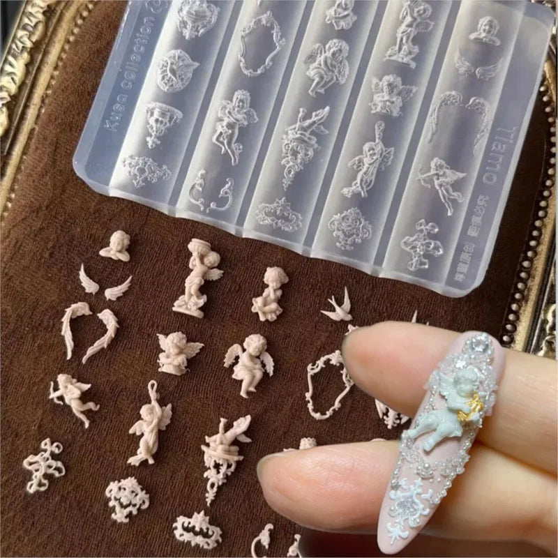 Cute Angel Silicone Nail Stencil Mold Retro Baroque Cupid Designs 3D Sculpting Template