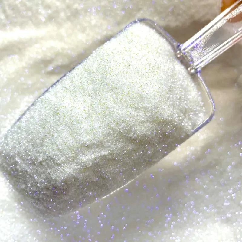 50g White Iridescent Nail Glitter Powder - Holographic Rainbow Chrome Dust