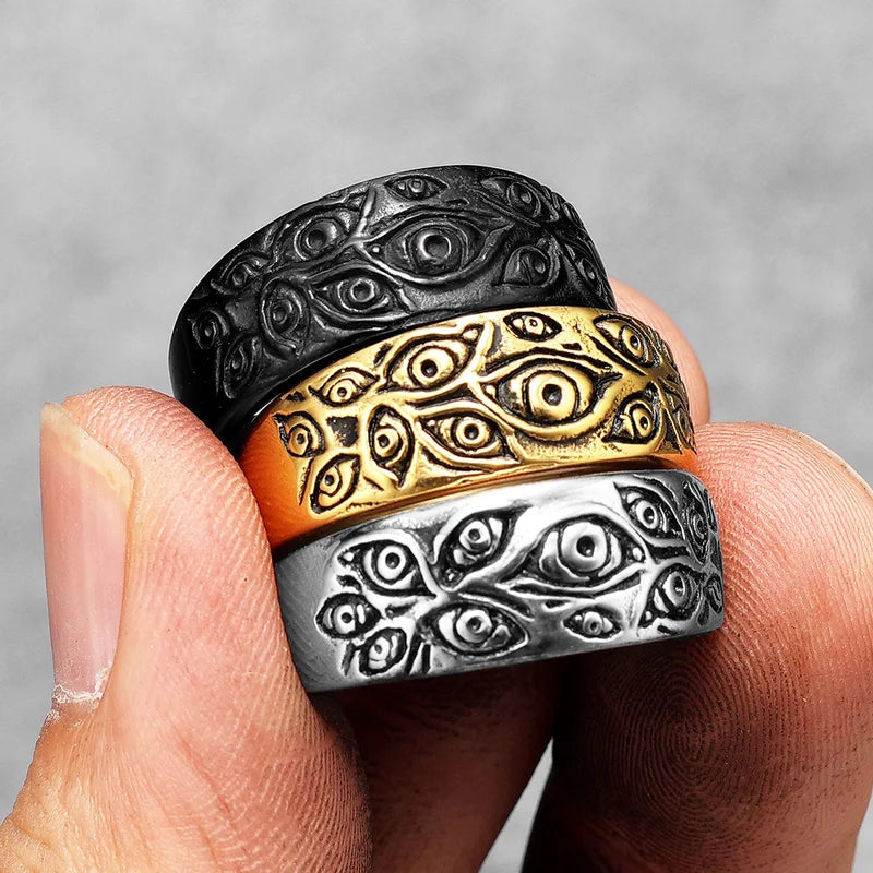 Men Punk Rock Stainless Steel Devil Multi Eyes Ring with Color Options and Sizes
