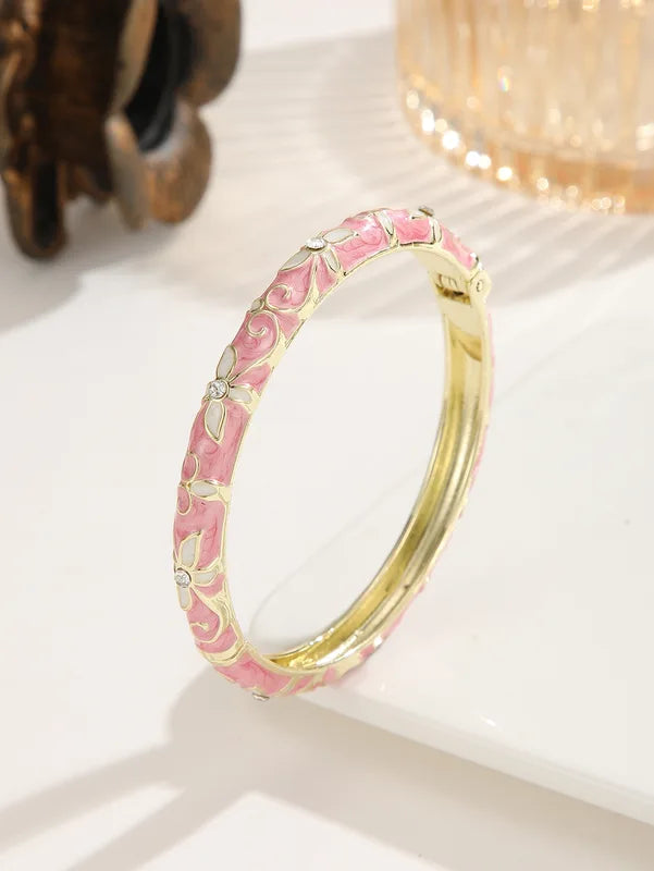 Colorful Floral Oil-Drip Four-Leaf Clover Bracelet for Women Ethnic Style Enamel Jewelry