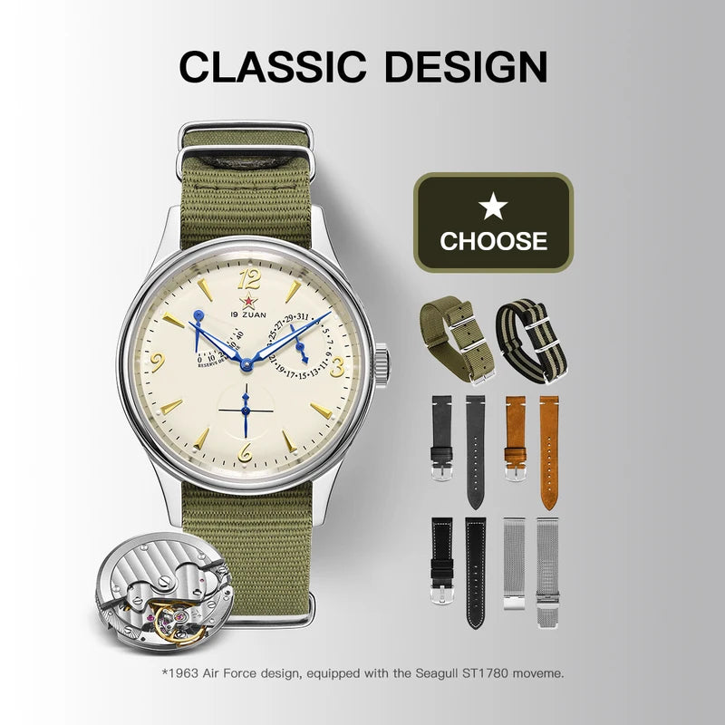 Men's Pilot Watch 40mm Automatic Mechanical Water Resistant 50m - Retro Style