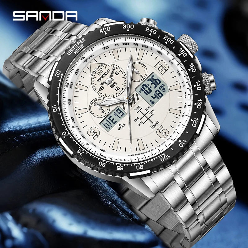 Digital Quartz Watch Men Waterproof Luminous Alarm Clock Dual Display Sports Watch