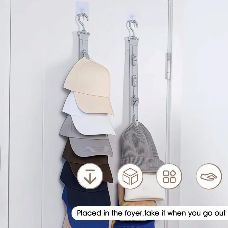 Vertical Hat Storage Clip Rack with 4 or 8 Clips - Space-Saving Wardrobe Organizer
