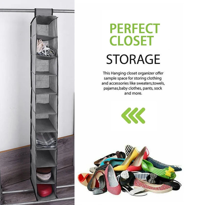 10-Shelf Hanging Shoe Organizer Closet Storage Rack with Foldable Design