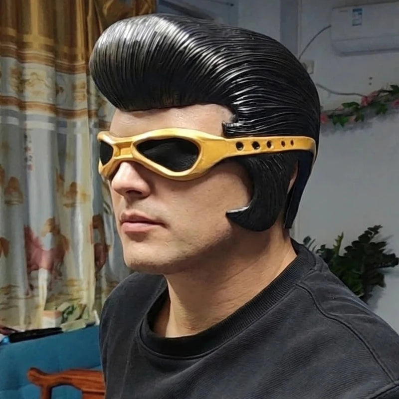 Vintage Rockabilly Elvis Half Face Mask Latex Costume Accessory for Halloween & Cosplay