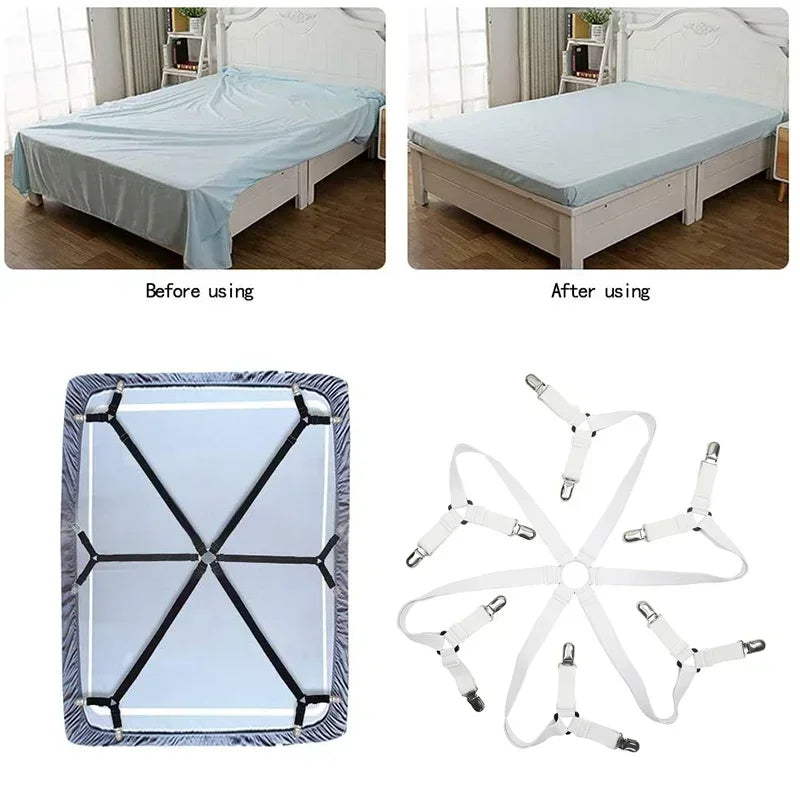 Adjustable Elastic Bed Sheet Holder Straps with Metal Clips - Fitted Sheet Fasteners