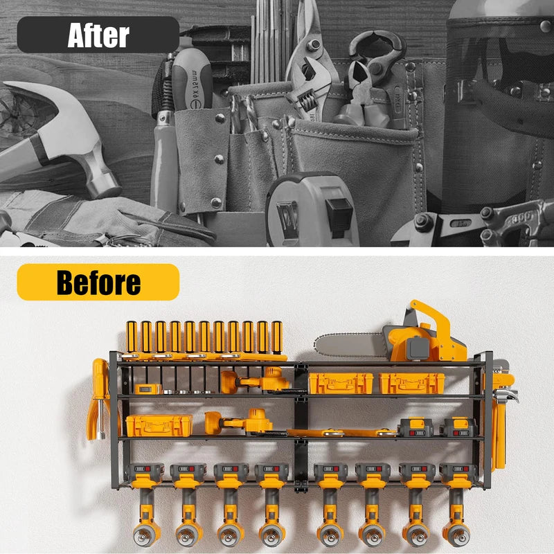 Heavy Duty Wall Mount Power Tool Storage Rack with 4 Layers and 8 Drill Holders
