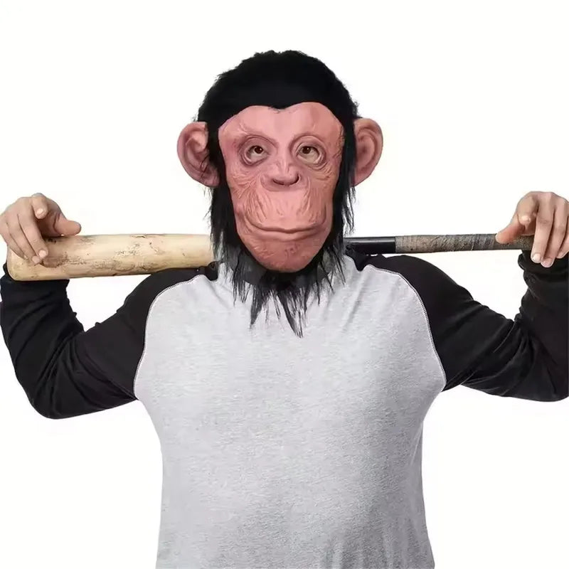 Latex Monkey Mask with Wig Funny Full Face Animal Costume Prop for Halloween & Parties