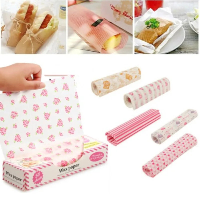 50Pcs Food Grade Wax Paper Food Wraps for Baking & Sandwiches