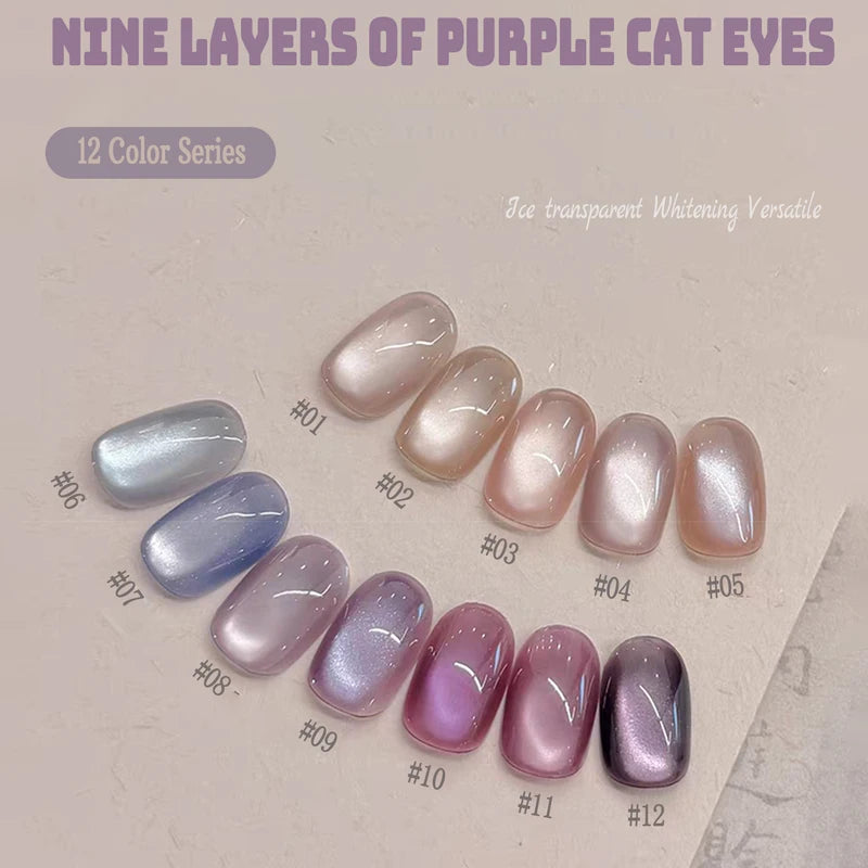 12-Piece Magnetic Cat Eye Nail Polish Gel Set UV Soak Off Nail Art Kit for Salon & Home