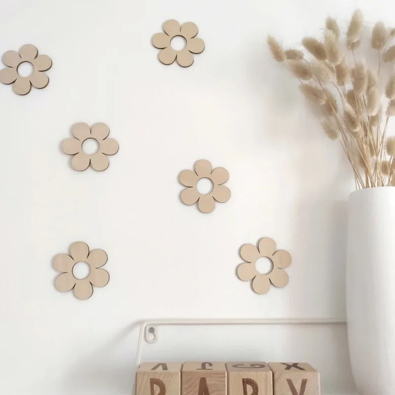 DIY Wooden Wall Stickers Set - Clouds, Flowers, Birds for Nursery Decor