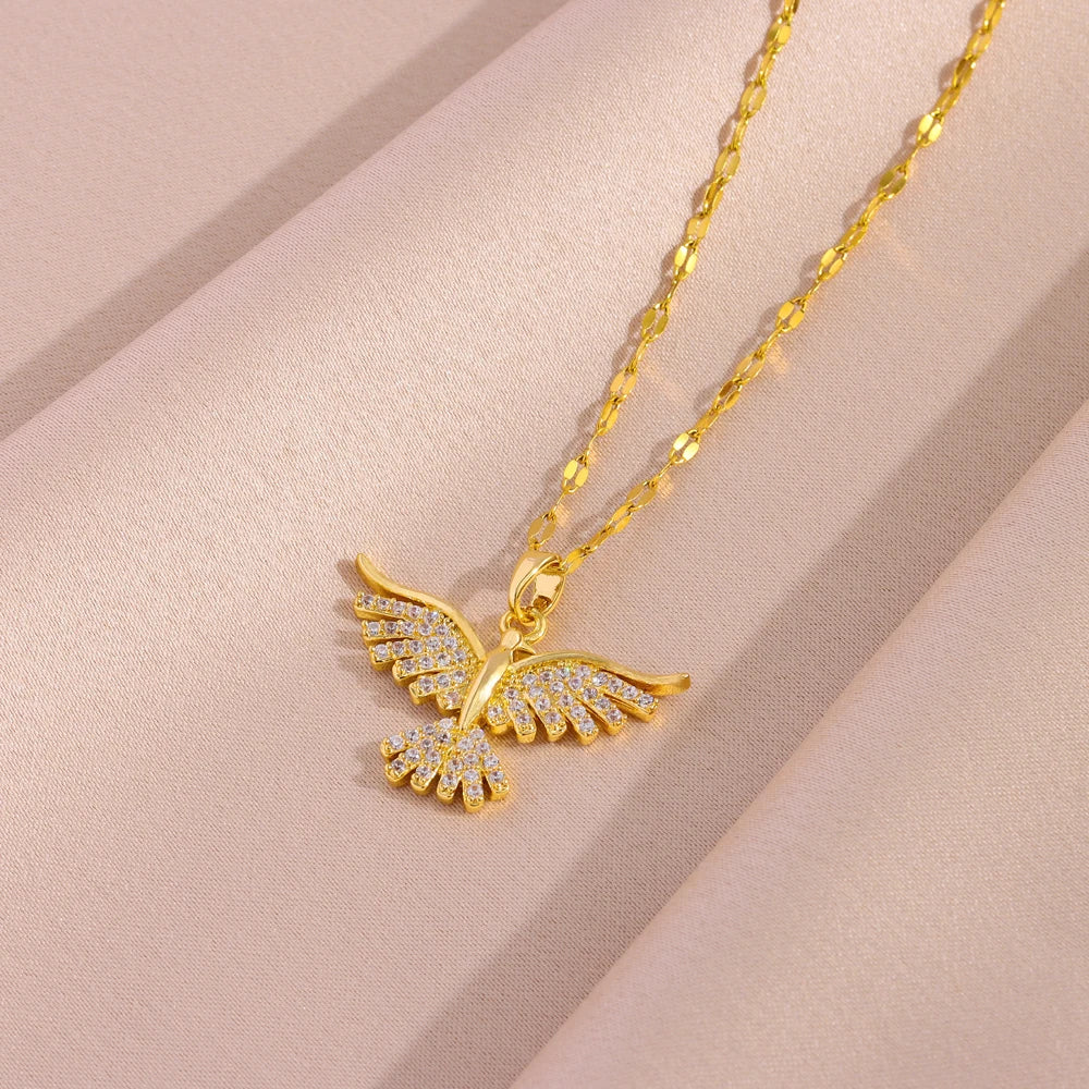 Vintage Phoenix Pendant Necklace - 18K Gold Plated Stainless Steel Chain for Women