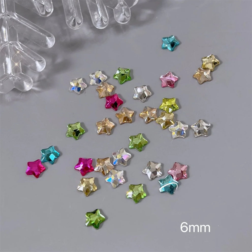 20pcs Colorful Heart Star Zircon Nail Charms Rhinestones 3D Kawaii Nail Art Decorations