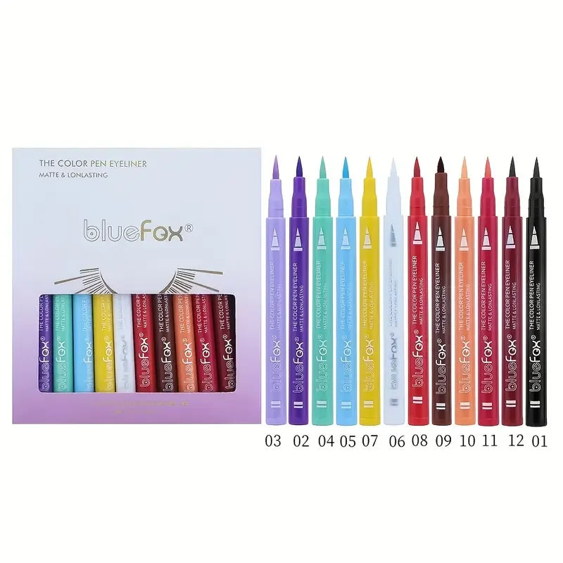 12 Color Waterproof Liquid Eyeliner Set - Multi-Purpose & Long-Lasting