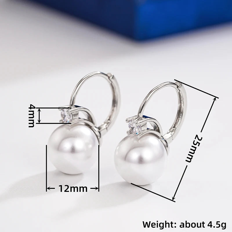 Elegant Drop Earrings with Imitation Pearl and CZ for Wedding and Engagement