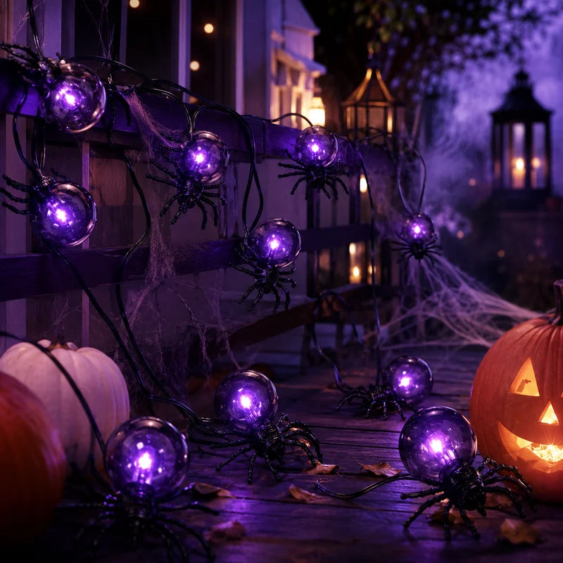 Halloween String Lights Spider Garland Fairy Lights 5.2M Purple Battery Powered for Porch Decor