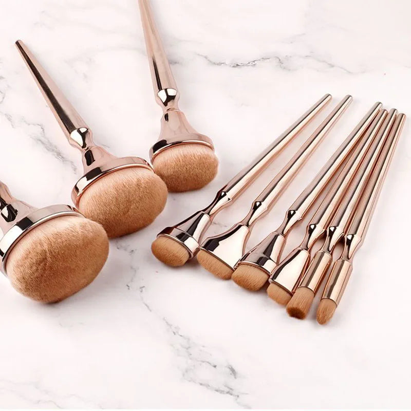 9-Piece Gold Handle Makeup Brush Set for Face Eye Powder Blush Foundation