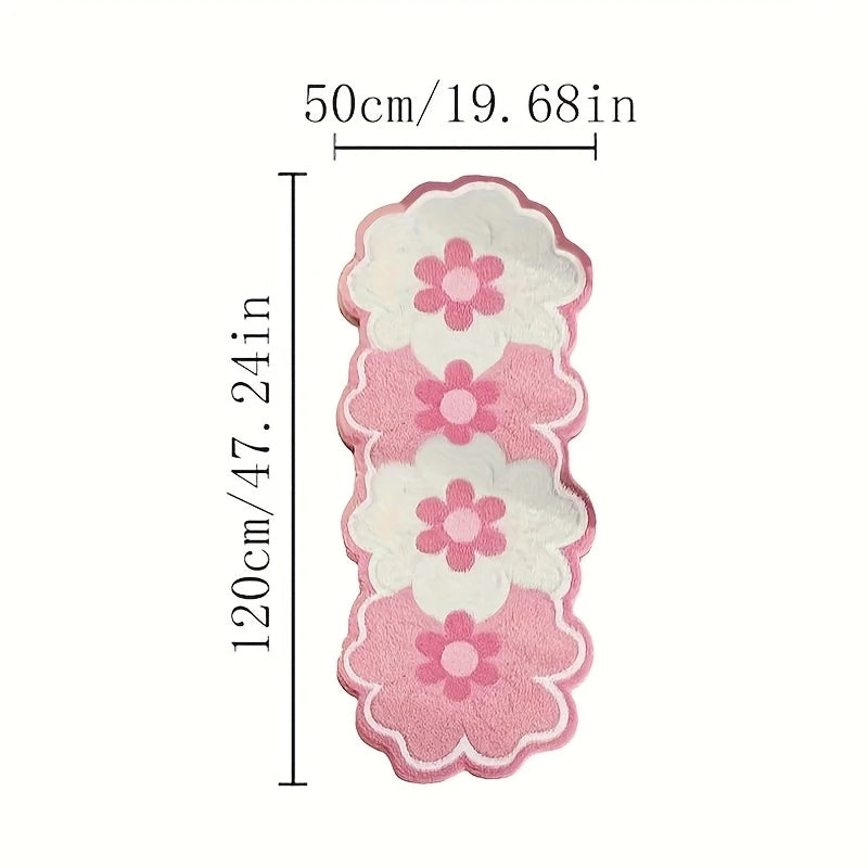 Pink Flower-Shaped Bedside Rug - Soft Non-Slip Floor Mat for Girls Room