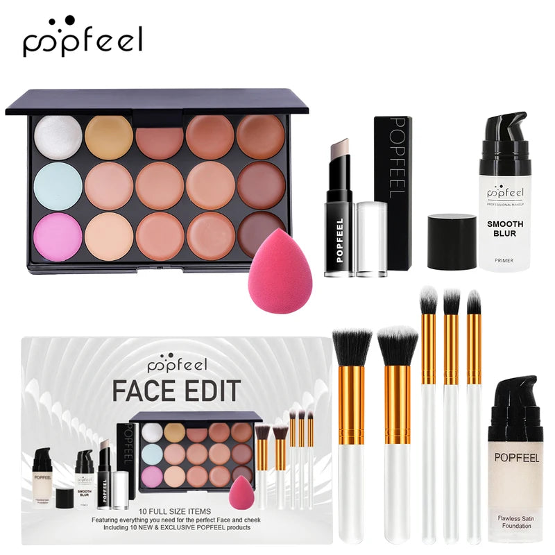 Face Makeup Set 10-Piece Foundation Concealer Brush Kit for Flawless Look