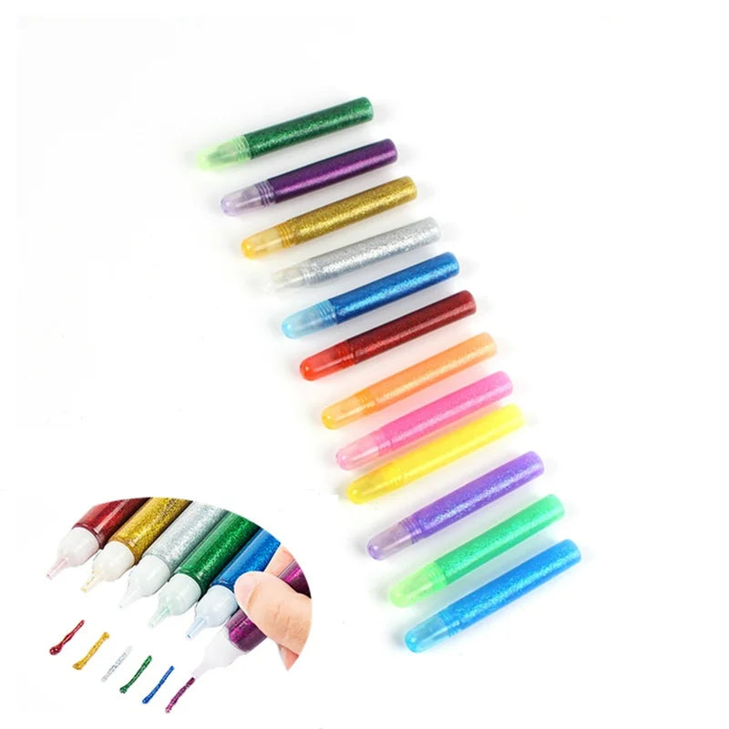 12 Colors Glitter Powder and Liquid Glue Set for Arts & Crafts, Child Art Supplies