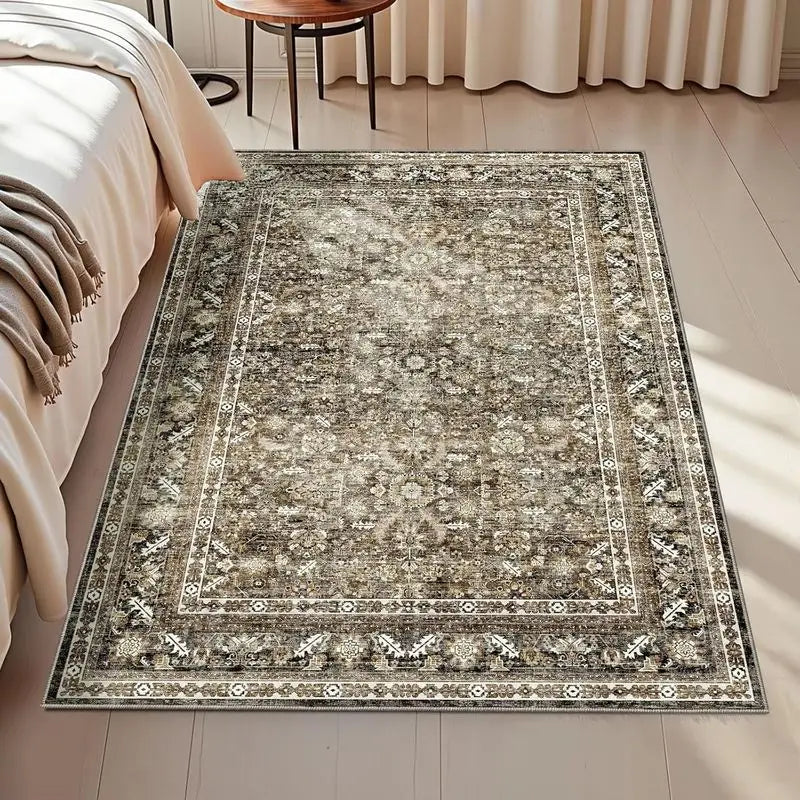 Persian Floral Rug Non-Slip Machine Washable Living Room & Bedroom Rug