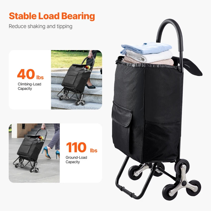 Foldable Stair Climbing Shopping Cart 110Lbs Household Utility Trolley