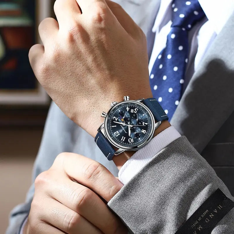 Luxury Waterproof Luminous Chronograph Men’s Military Sport Watch with Nylon Leather Strap