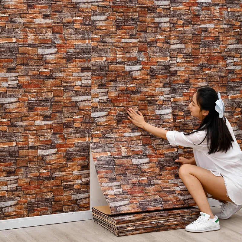 3D Brick Wall Sticker 70cm x 10m Self-Adhesive Waterproof Wallpaper for Living Room