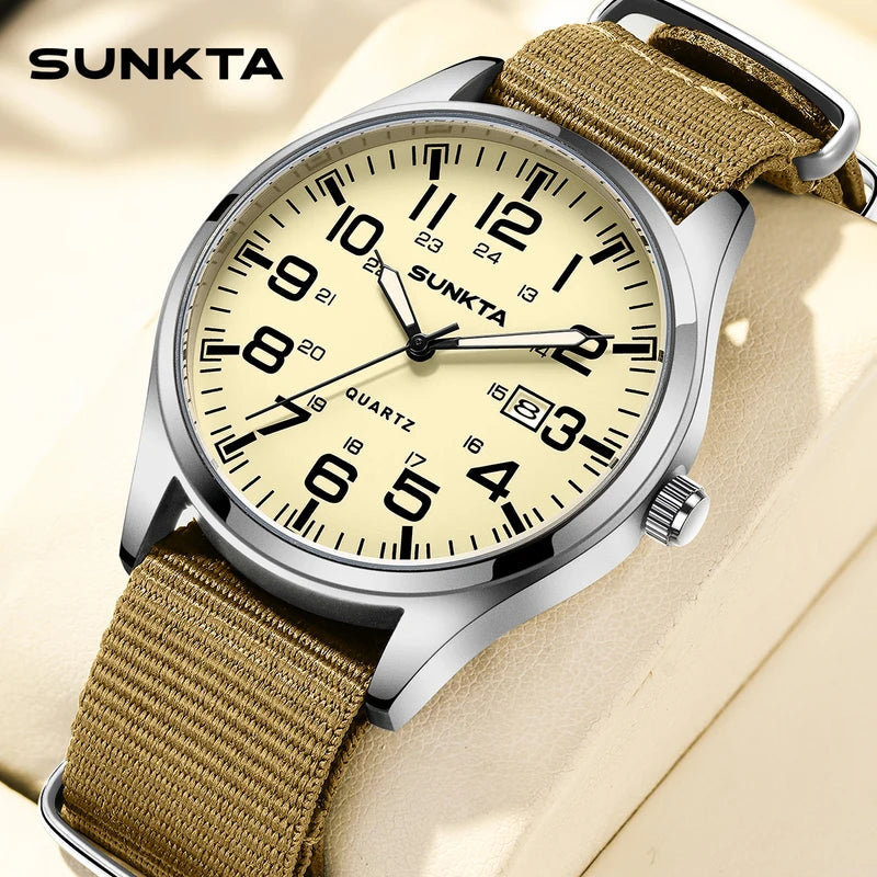 Men's Quartz Military Sports Watch Waterproof Luminous Nylon Leather