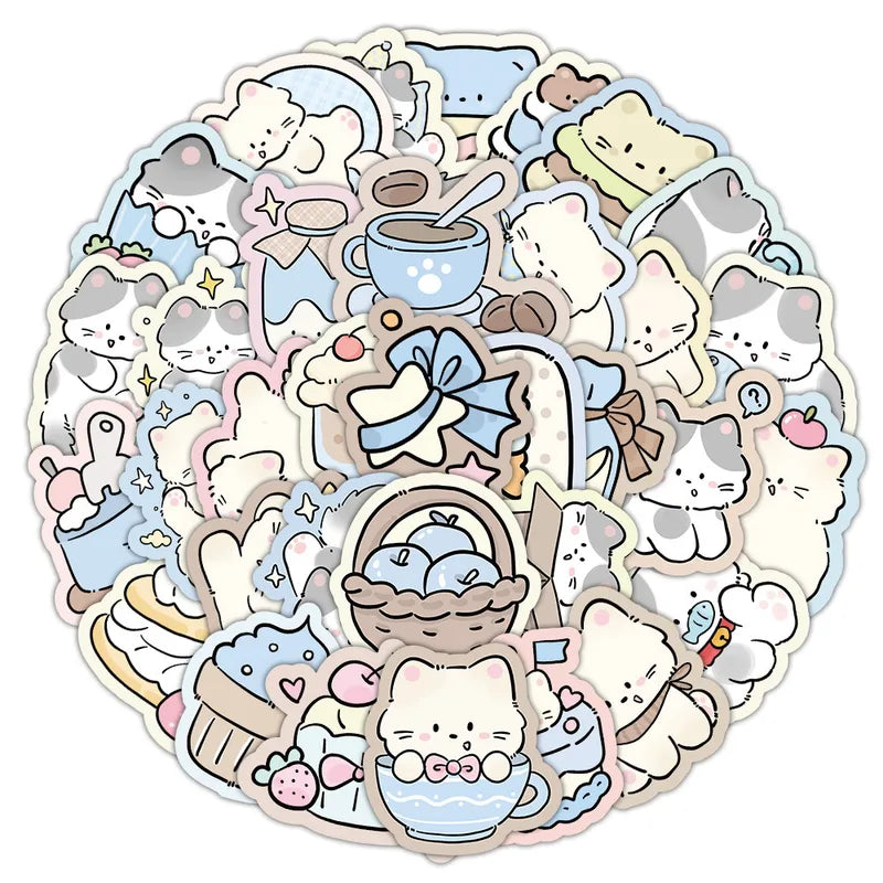 50PCS Cartoon Lazy Kitten Graffiti Stickers for Bicycle & Pencil Cases