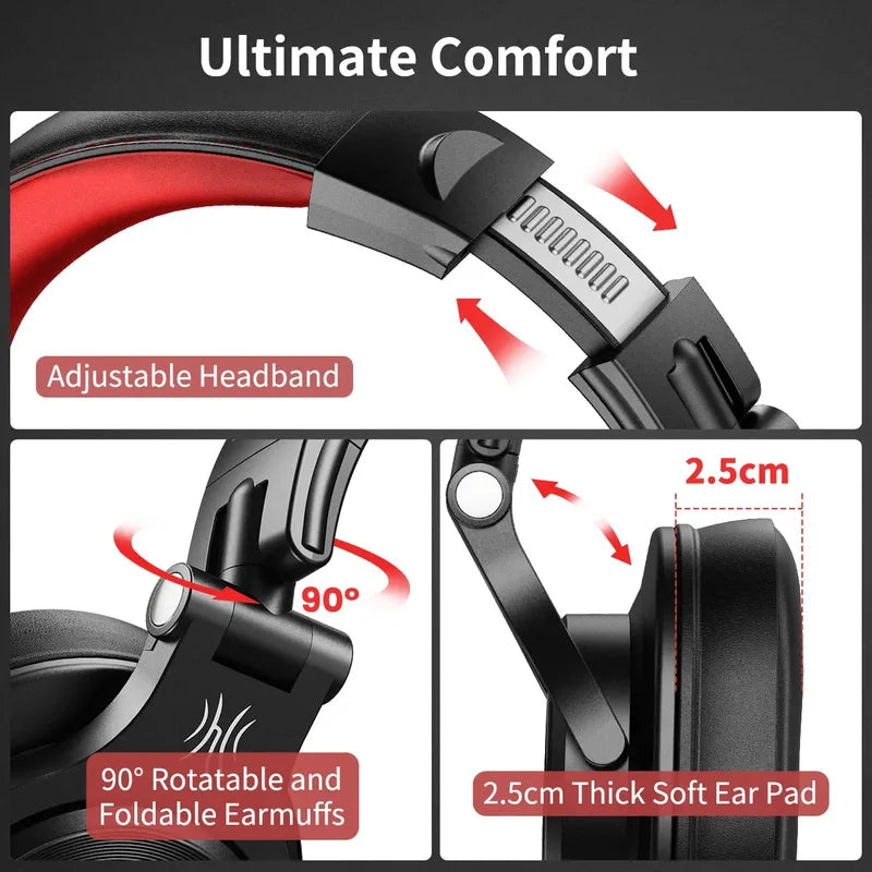 Wired Over Ear HiFi Headphones with Mic Studio DJ Monitoring Headset