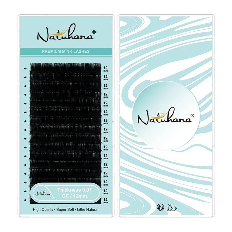 Mink Eyelash Extension 16 Rows Fake False Lashes with Matte Finish - Natural Korea PBT