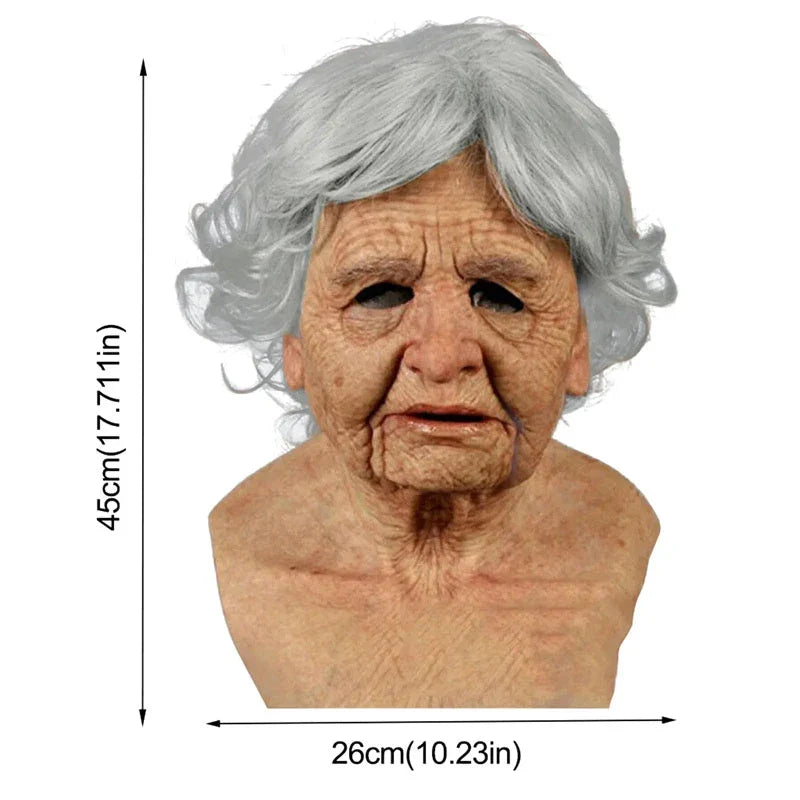 Halloween Elderly Man & Woman Full Head Mask Wrinkle Face Cosplay Prop