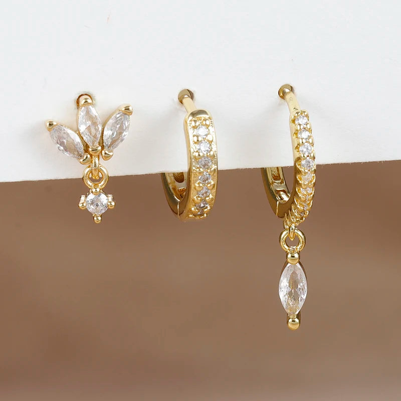 3PCS Horse Eye Pendant Earrings Set for Women Stainless Steel Zircon Jewelry