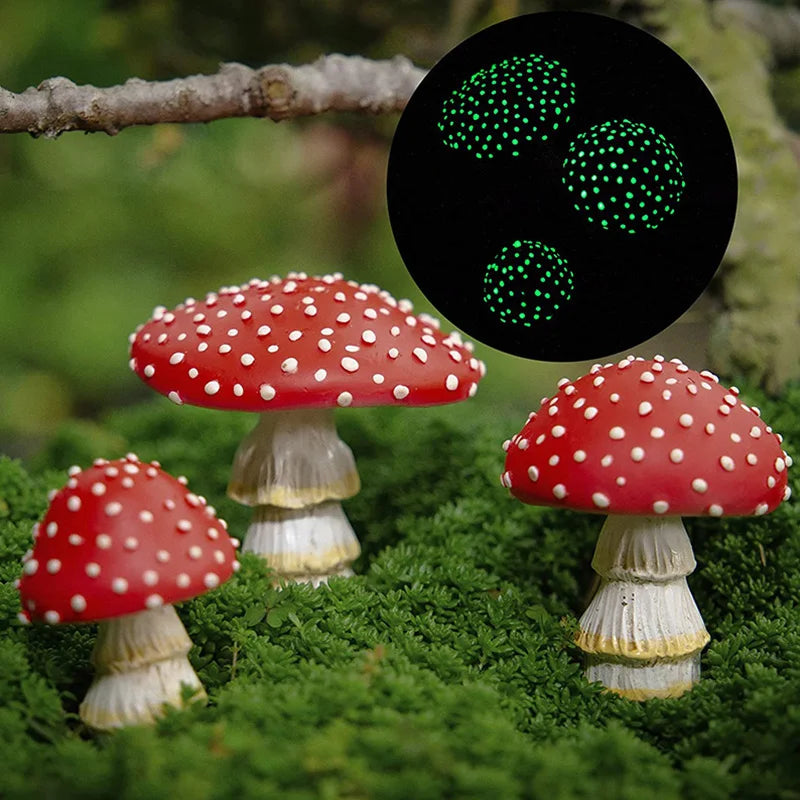 Glow in The Dark Mini Mushroom Ornaments Resin Fairy Garden Decor Set