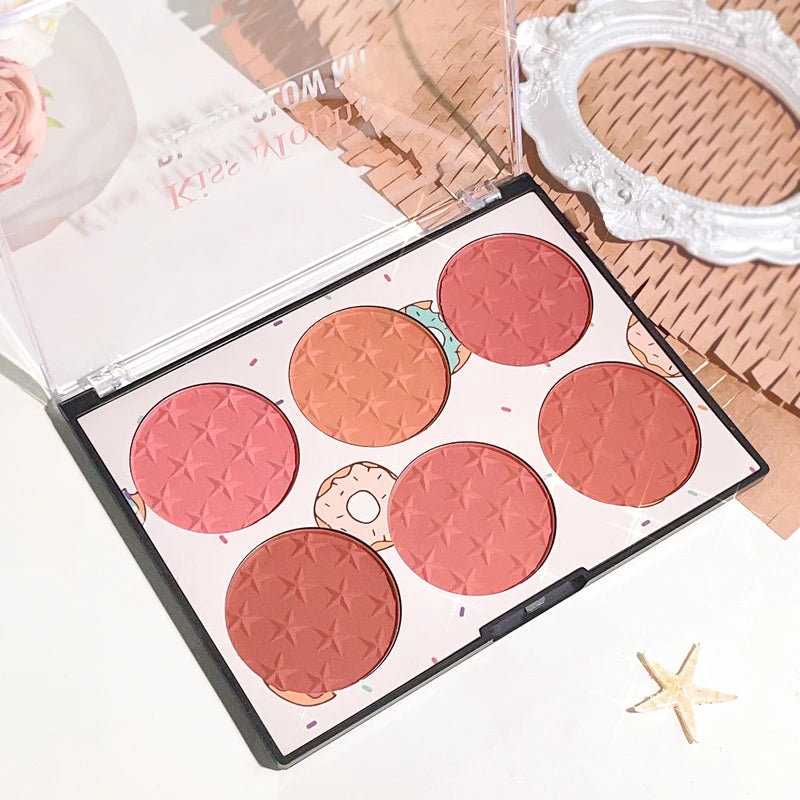 Six-Color Blush Palette for Natural Makeup - Waterproof & Matte Finish
