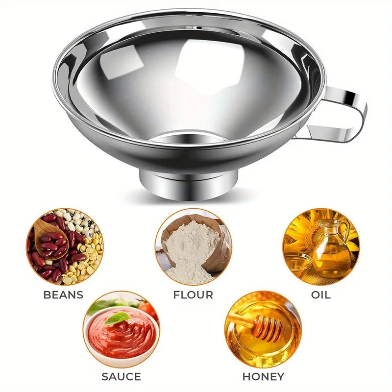 Stainless Steel Kitchen Funnels Set with Silicone & Wide Mouth Options - Food-Grade Accessory
