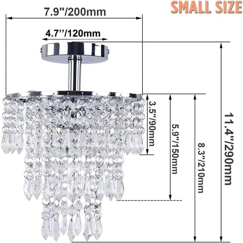 Small Crystal Chandelier LED Ceiling Lights 3 Tiers Raindrop Pendant Fixture for Bedroom Hallway Living Room, Chrome