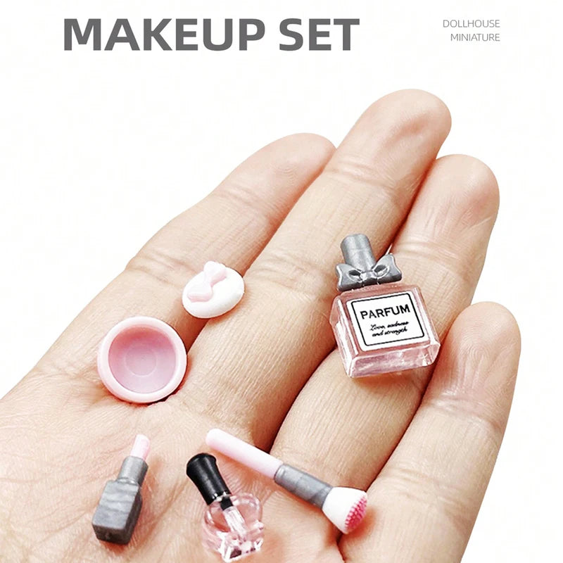Mini Dollhouse Makeup Set 5 Pieces with Lipstick Nail Polish Perfume Accessories