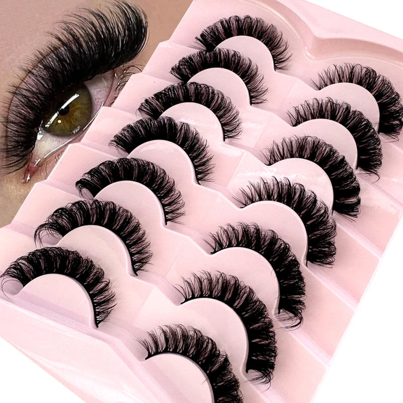 Fluffy Faux Mink False Eyelashes 5/7 Pairs Wispy Natural Look Thick Volume Curly