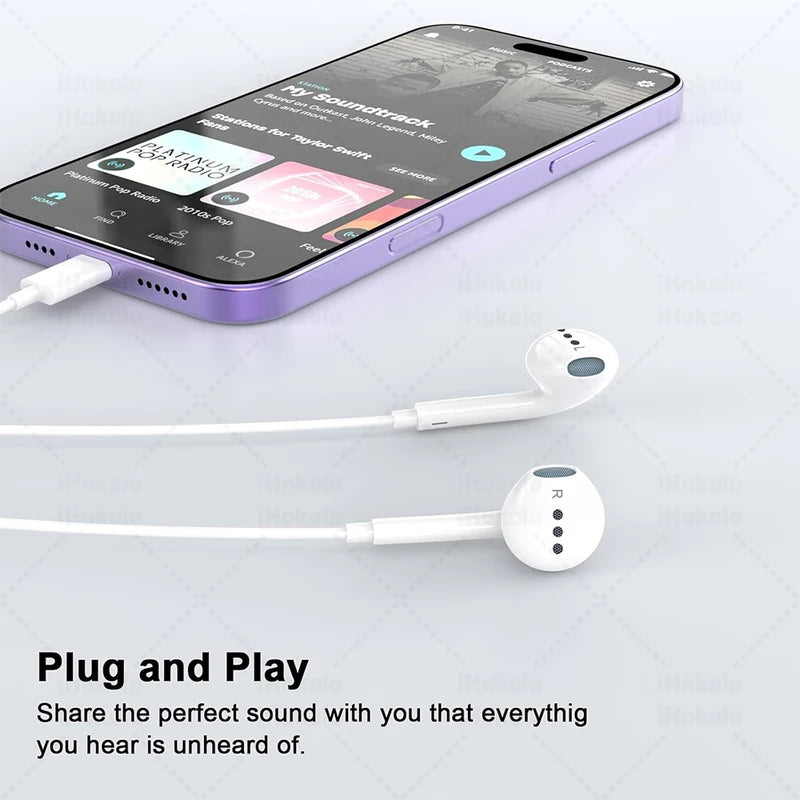 Wired Earphones for iPhone 17 16 15 Max 14 13 12 11 USB-C Lightning 3.5mm