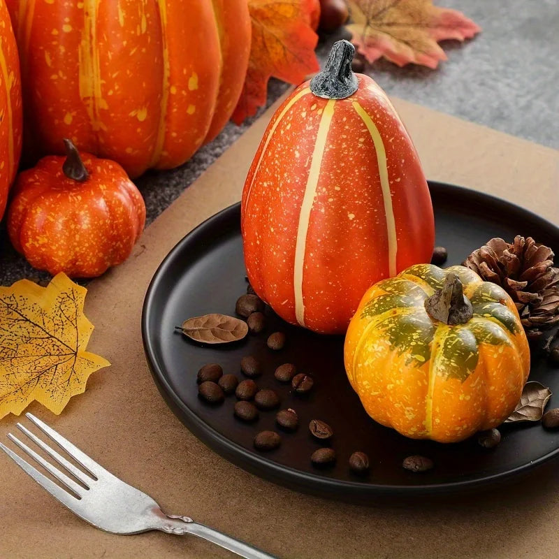 7pcs Pumpkin Autumn Decor Outdoor Orange Foam Fake Artificial Halloween Harvest Festival