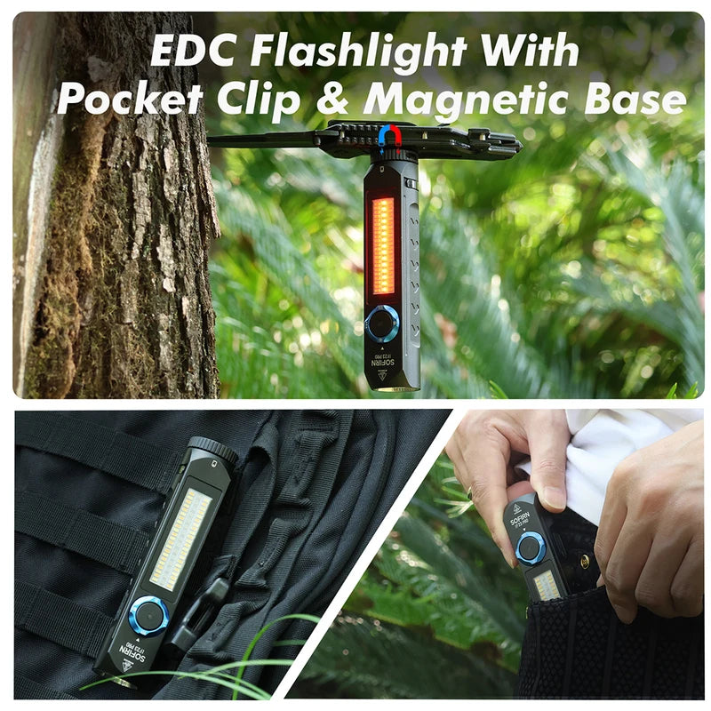 Rechargeable LED Flashlight 5000lm with RGB Side Light, Magnetic Rotary Switch