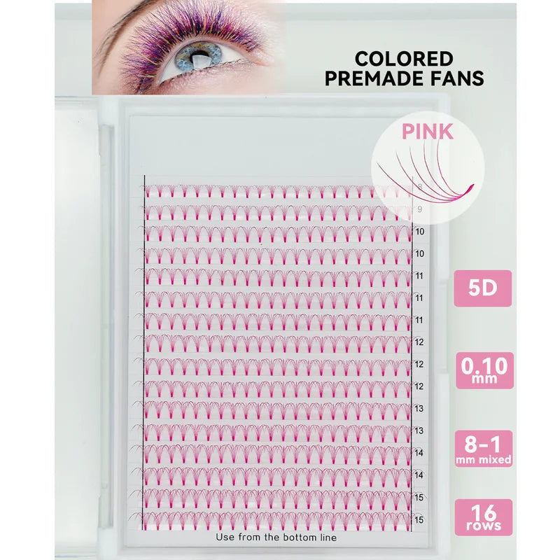 Colored Premade Volume Lash Fans 5D Short Stem D Curl 8-15mm Fluffy Eyelash Extensions
