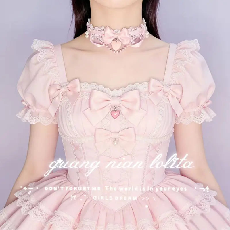Sweet Lolita Pearl Lace Necklace with Bowknot Charm for Women and Girls - Romantic Cute Jewelry